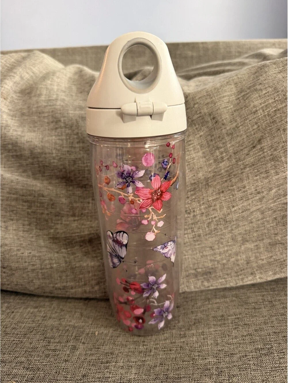Tervis 24oz Water Bottle Cherry Blossom Butterfly Watercolor Clear Flip Lid